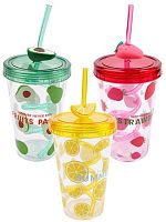 Стакан пластик. Миленд "Фрукты" СП-5866 380мл. с трубочкой,асс.
