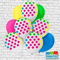 Шары возд. Микрос 12" Кристалл шёлк рис. 5ст. Горох яркий 1дизайн Ч41309